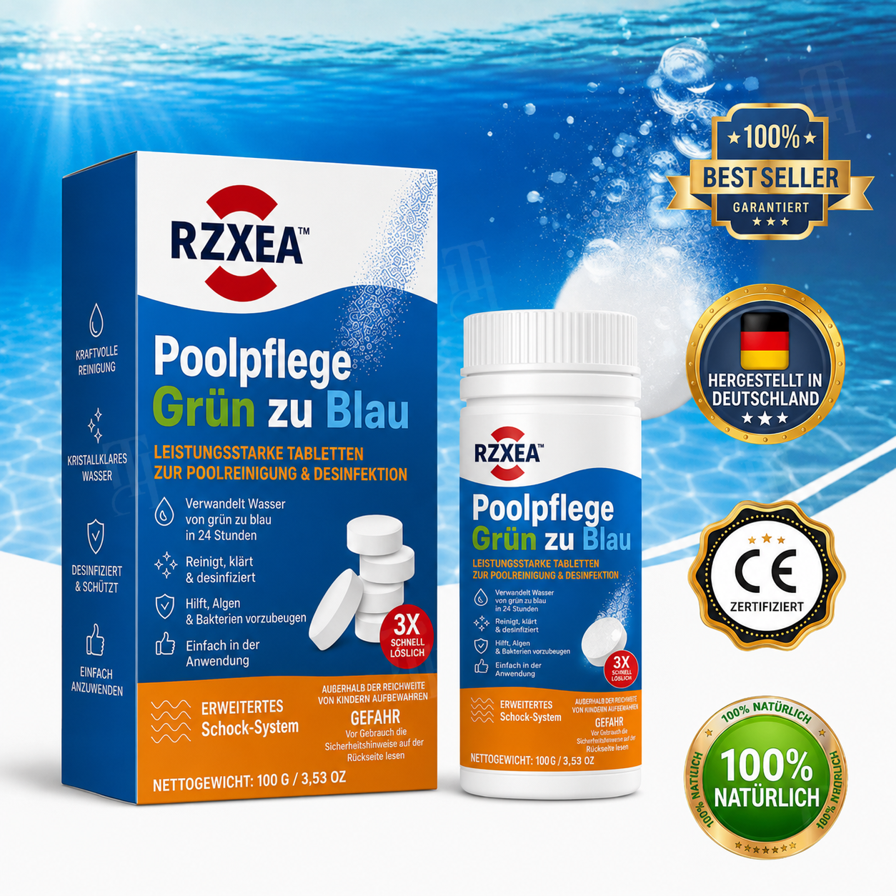 🏆 Neues Upgrade | RZXEA™ Poolpflege Grün zu Blau