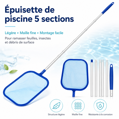 RZXEA™ AquaScoop Pro – Pool Skimmer Net with 5-Section Aluminum Handle