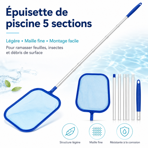 RZXEA™ AquaScoop Pro – Pool Skimmer Net with 5-Section Aluminum Handle