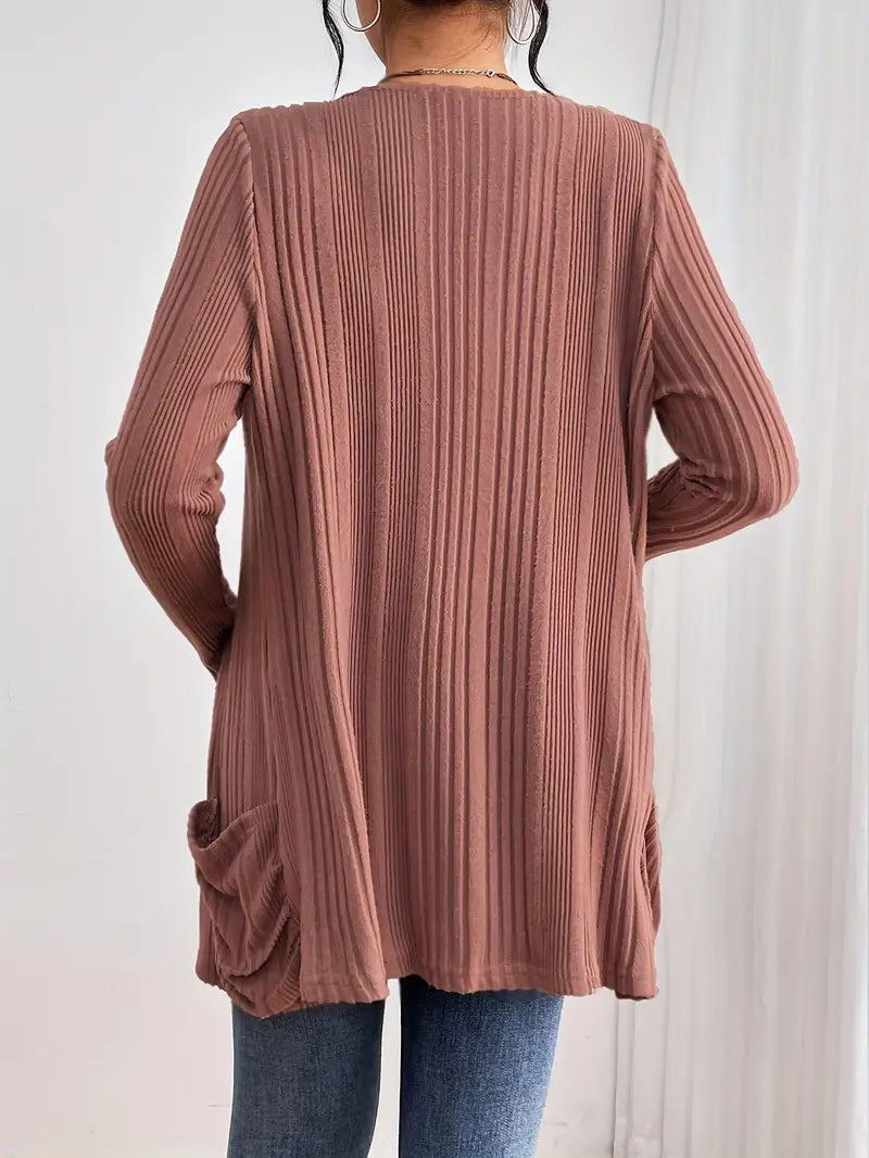 Sfrcord® Solide Strickjacke mit offener Vorderseite und Rippenmuster